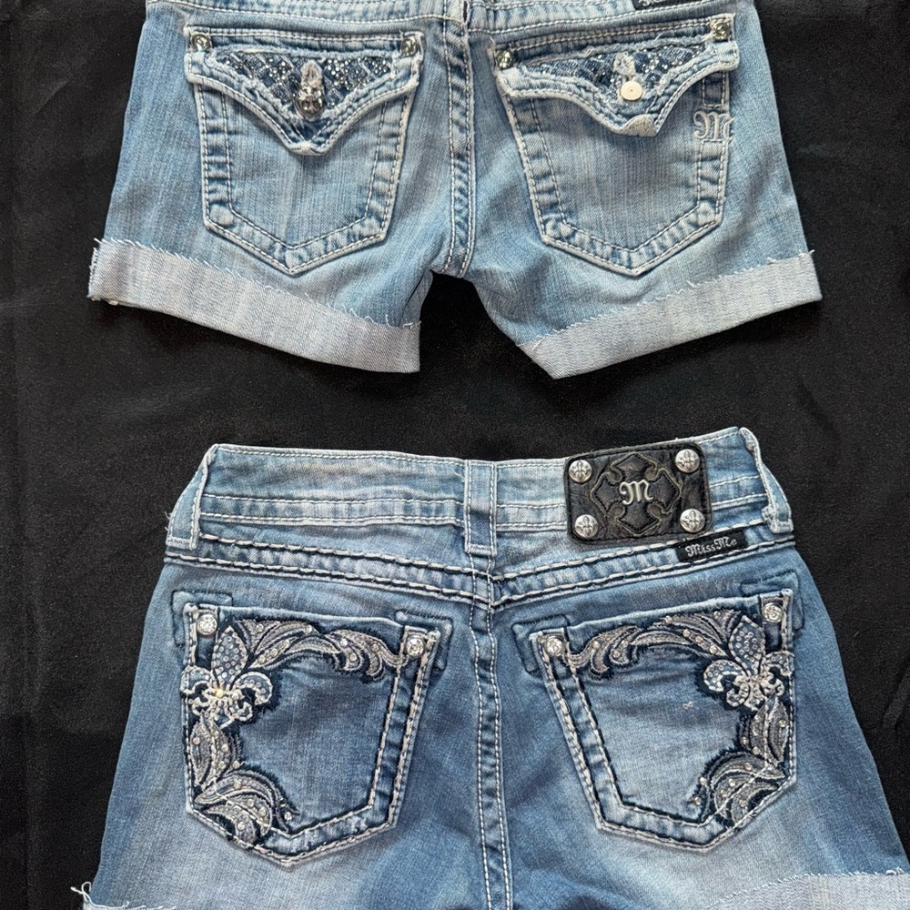 (2) Miss Me Embellished Blue Denim Shorts (2) bundle